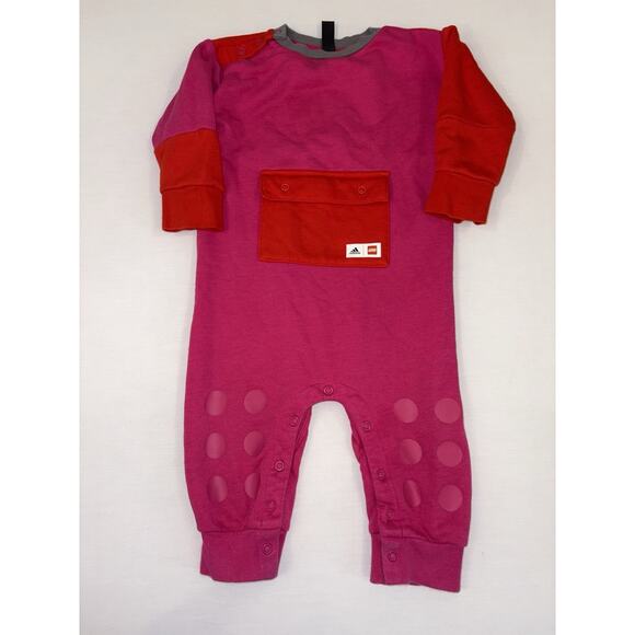 Adidas x Lego Magenta Duplo Jumpsuit Pajama Baby Unisex Size 12 Month Outfit - Picture 2 of 14